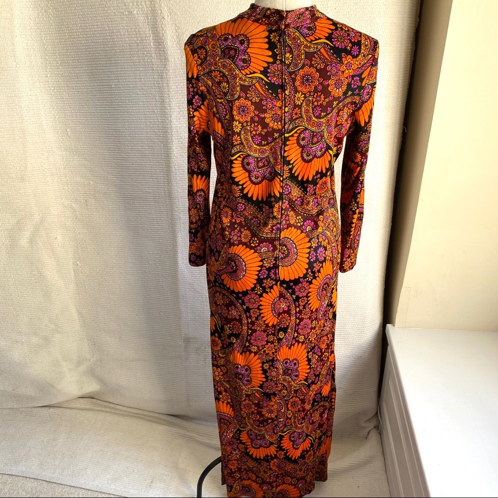 Vintage 60s 70s M Psychedelic Print Maxi Dress - Picture 8 of 12